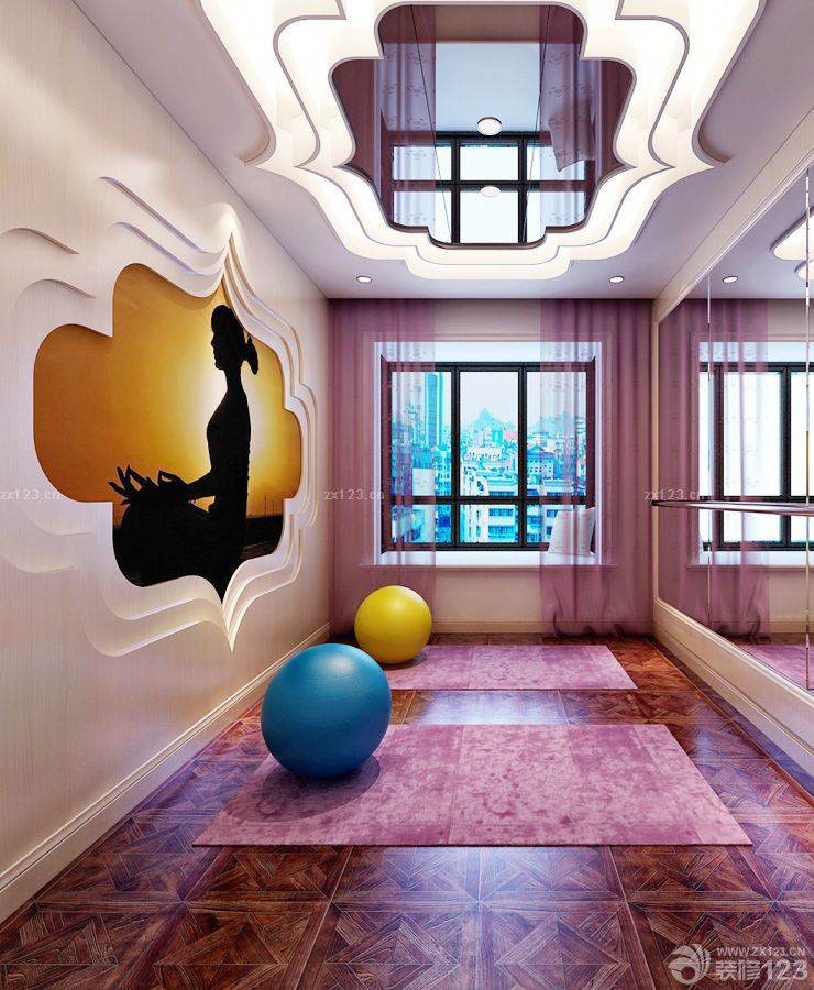 现代风格瑜伽会所杂色地砖装修效果图片