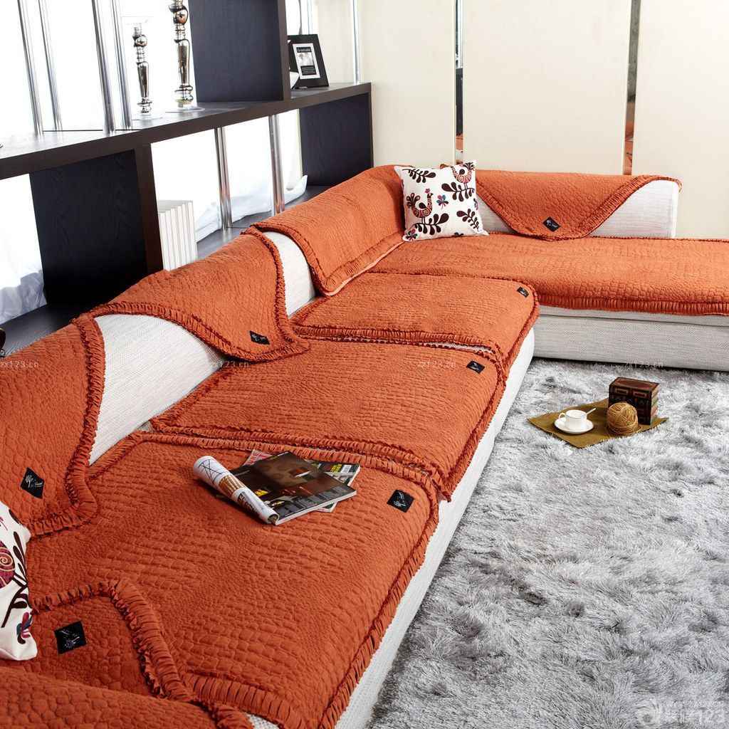 橘色沙发坐垫效果图片