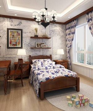 美式古典风格手绘卧室背景墙图片欣赏