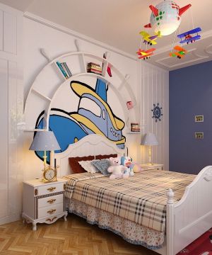 2023现代简约风格手绘儿童房卧室背景墙图片