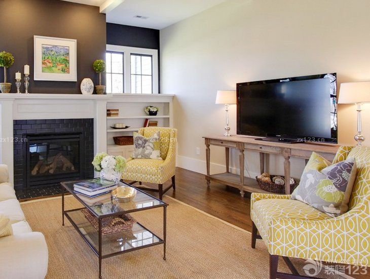 最新美式小户型客厅简单电视墙装修图片大全