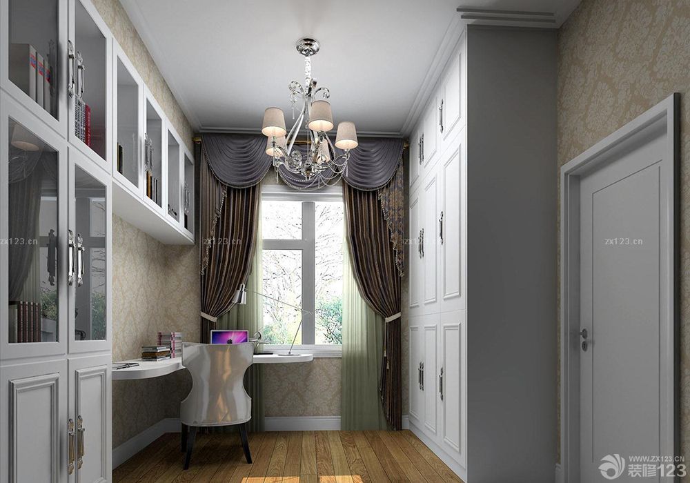 最新现代欧式风格书房兼衣帽间装修实景图欣赏