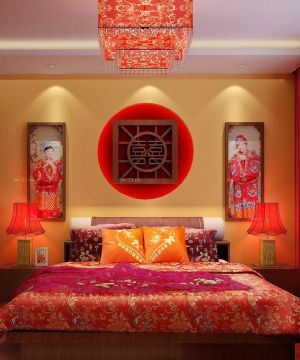 中式新古典风格60平米婚房卧室装修图片