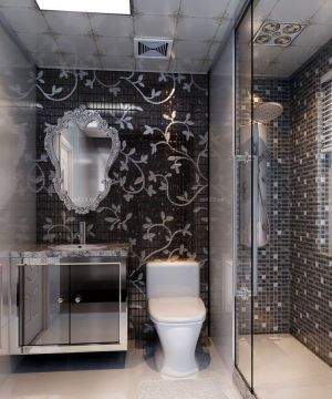 最新三室两厅装修样板间卫生间黑色瓷砖贴图设计图片