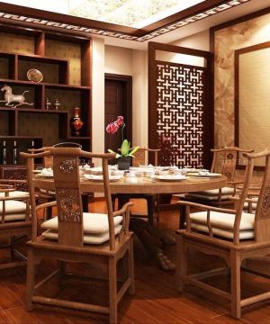 中式私人会所餐桌椅子装修设计效果图