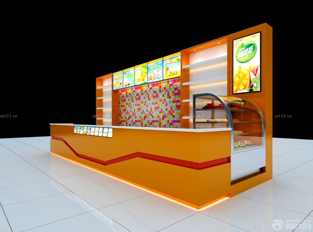 橙色活力15平奶茶店装修样板房_设计456装修效果图