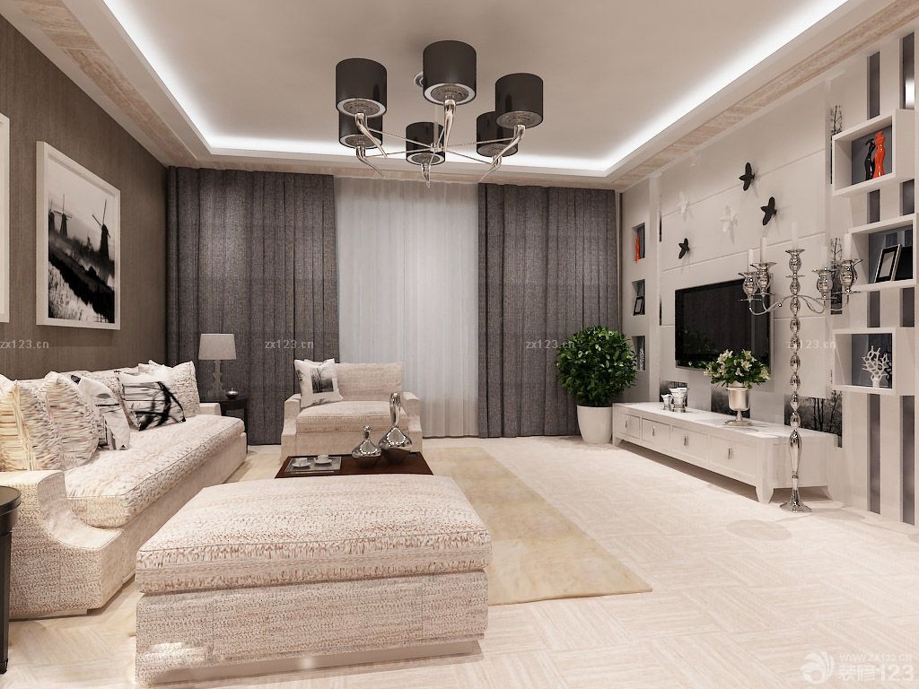 最新中式现代风格客厅窗帘装修设计效果图