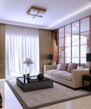 现代简约风格中式客厅窗帘装修设计图 