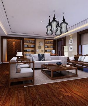 新中式风格客厅实木博古架设计案例大全