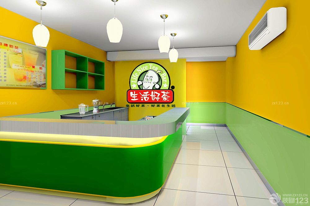 奶茶店清凉清新装修效果图
