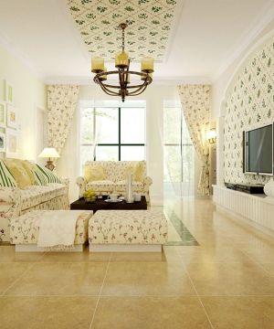 温馨家装客厅田园风格窗帘设计效果图片