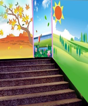 2025幼儿园楼梯间墙体彩绘效果图片