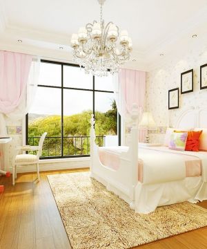 简欧风格10平米儿童房粉色窗帘装饰图片