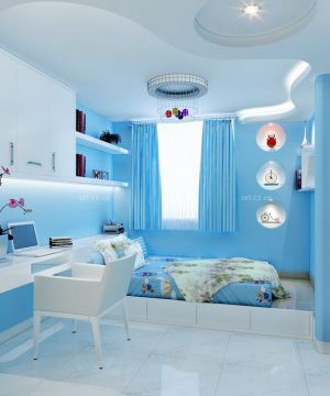 现代10平米儿童房蓝色墙面装饰图片欣赏