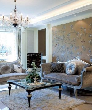 欧式新古典风格沙发背景墙装修设计图片 