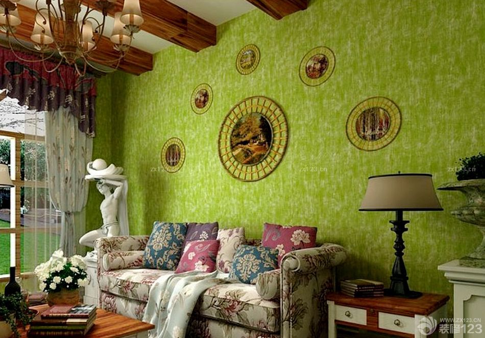 混搭清新美式乡村风格壁纸样板间