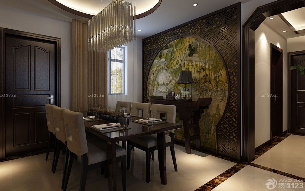 中式餐厅背景墙木质墙面设计图片