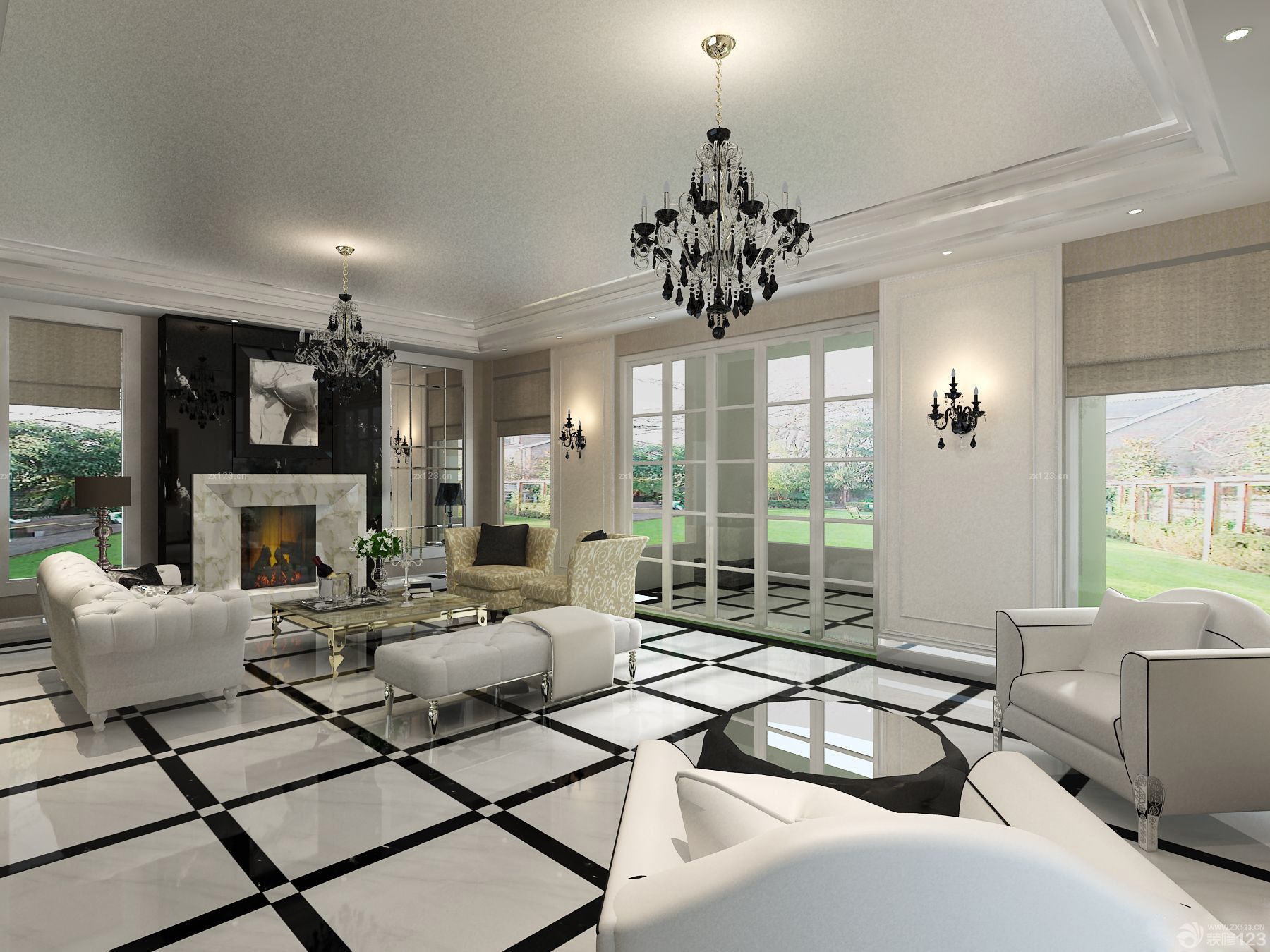 最新美式别墅客厅东鹏瓷砖装修图片