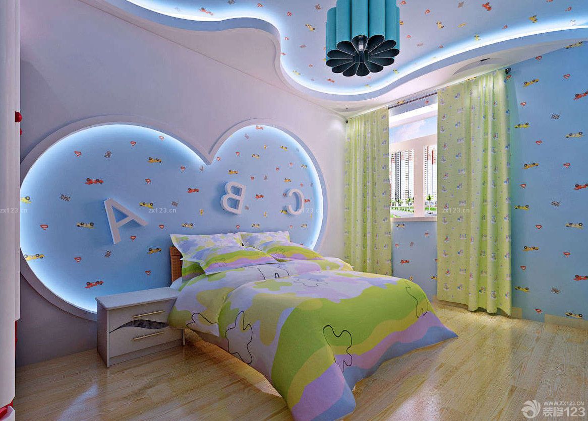 地中海风格儿童房床头背景墙装修设计图片大全