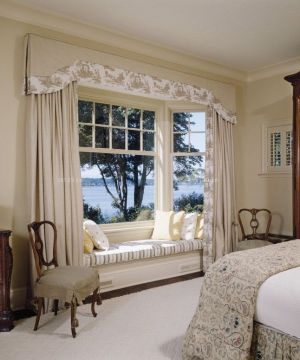  美式风格主卧室欧式飘窗窗帘设计图片