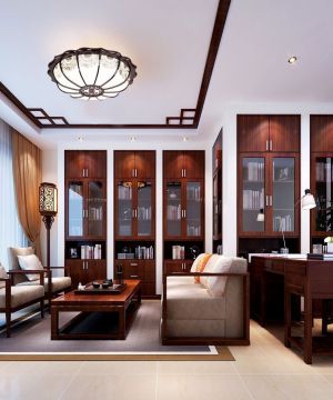 豪华中式客厅兼书房设计图