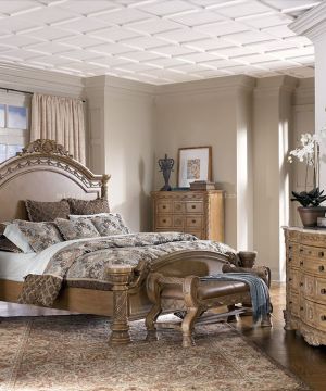 现代简欧风格卧室美式乡村床实景图片