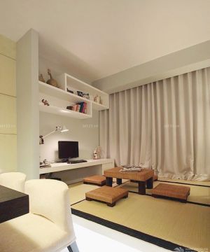 简装日式书房白色窗帘设计效果图