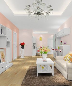 2023唯美韩式田园风格客厅粉色墙面装修图片