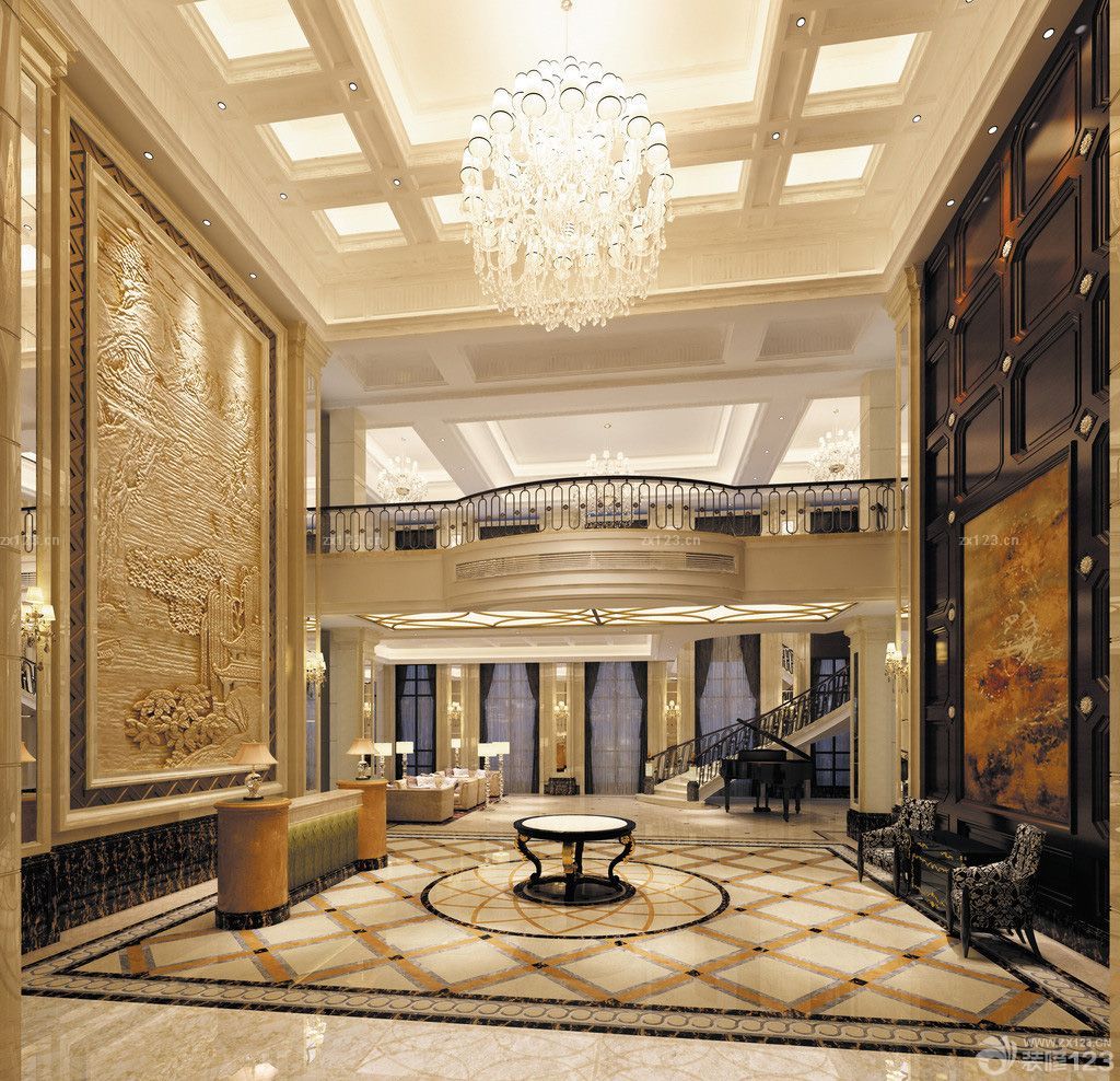 私人会所大堂浮雕背景墙装修效果图欣赏2025