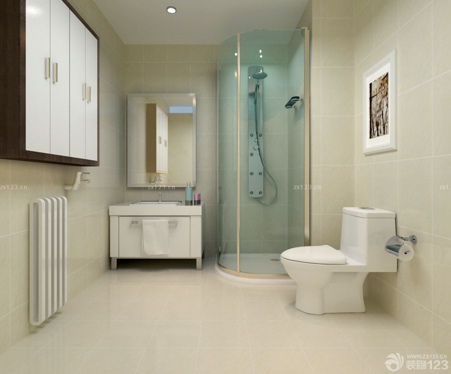 2025现代卫生间黄色地面瓷砖装修效果图