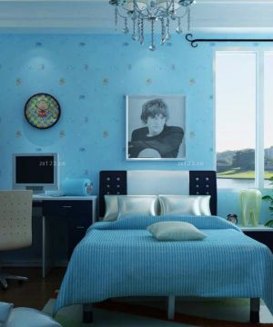 最新青色墙面小卧室装修风格