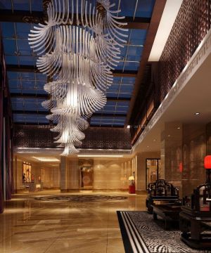 中式混搭风格宾馆大堂艺术灯具设计图片