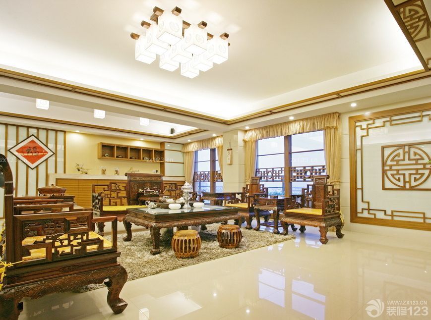 中式大客厅窗帘装饰效果图片大全