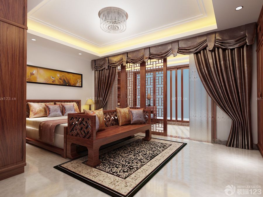 中式主卧室窗帘设计图片欣赏