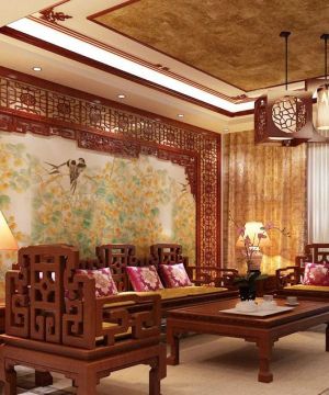 最新中式小客厅窗帘装饰图片欣赏