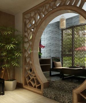 最新家装封闭阳台花园中式门洞设计图片