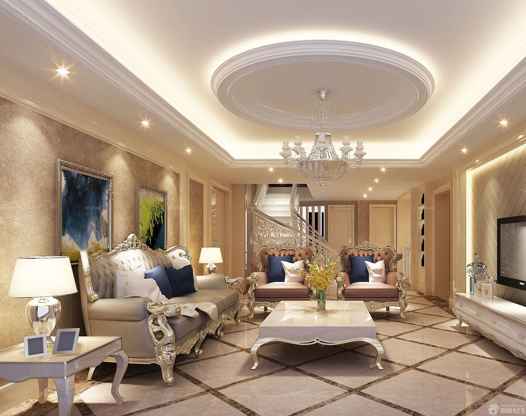 欧式复式楼吊顶造型效果图2025