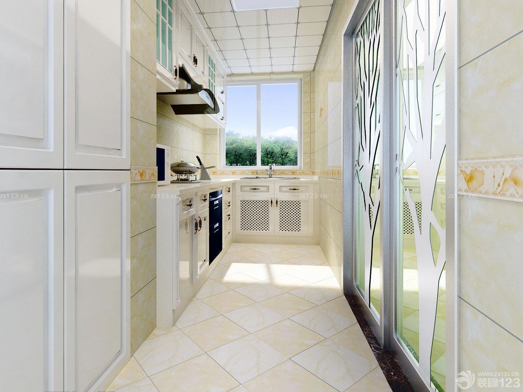 2025最新时尚小清新厨房地面瓷砖铺贴效果图