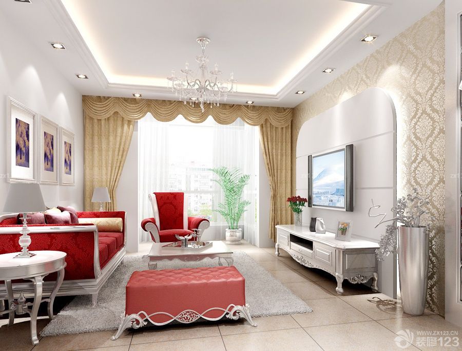 简欧风格100平米电视柜装修设计图片大全