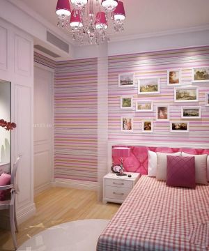 70-80平米房屋粉色女孩温馨卧室装修设计效果图