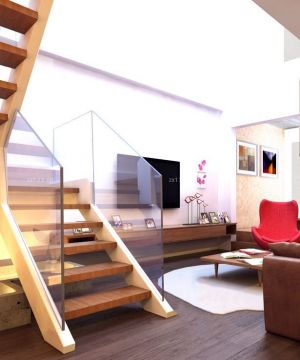 家装60平米小复式玻璃楼梯扶手设计图片
