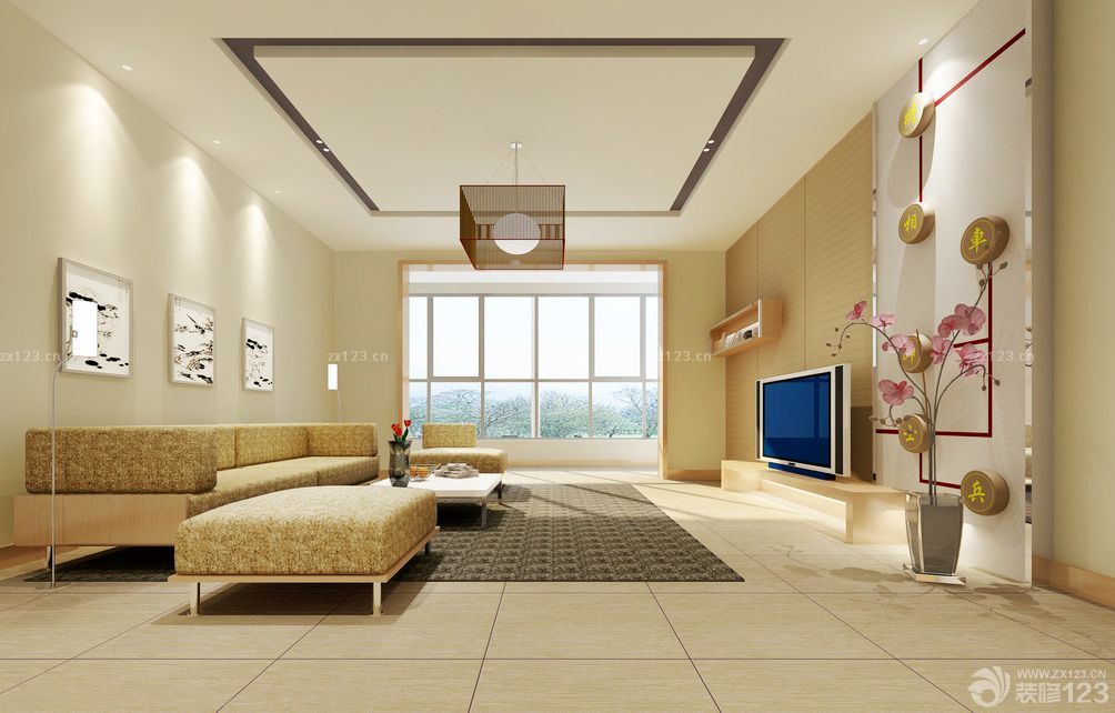现代日式楼房120平客厅装饰效果图