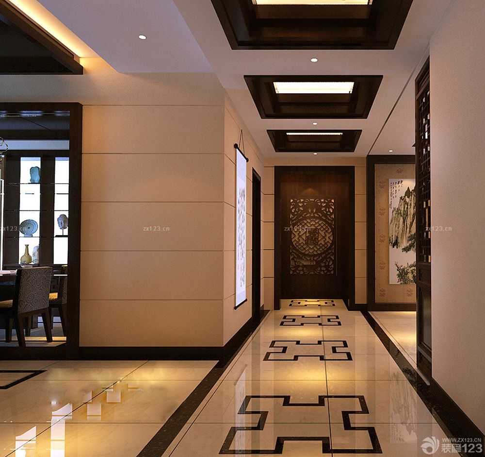 最新现代中式家装三室一厅110平米设计效果图