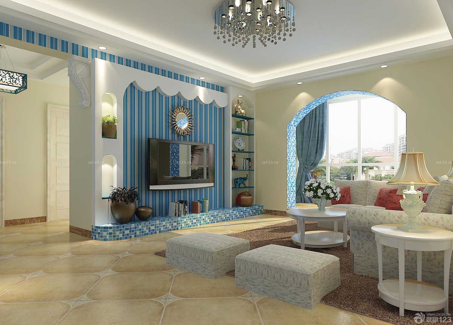 地中海风格130平米的房子装修图片2025