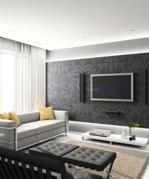 现代中式风格130平米室内客厅电视背景墙装修效果图大全2023