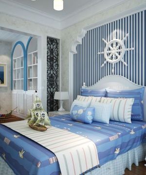 地中海100平房子床头背景墙装修效果图片