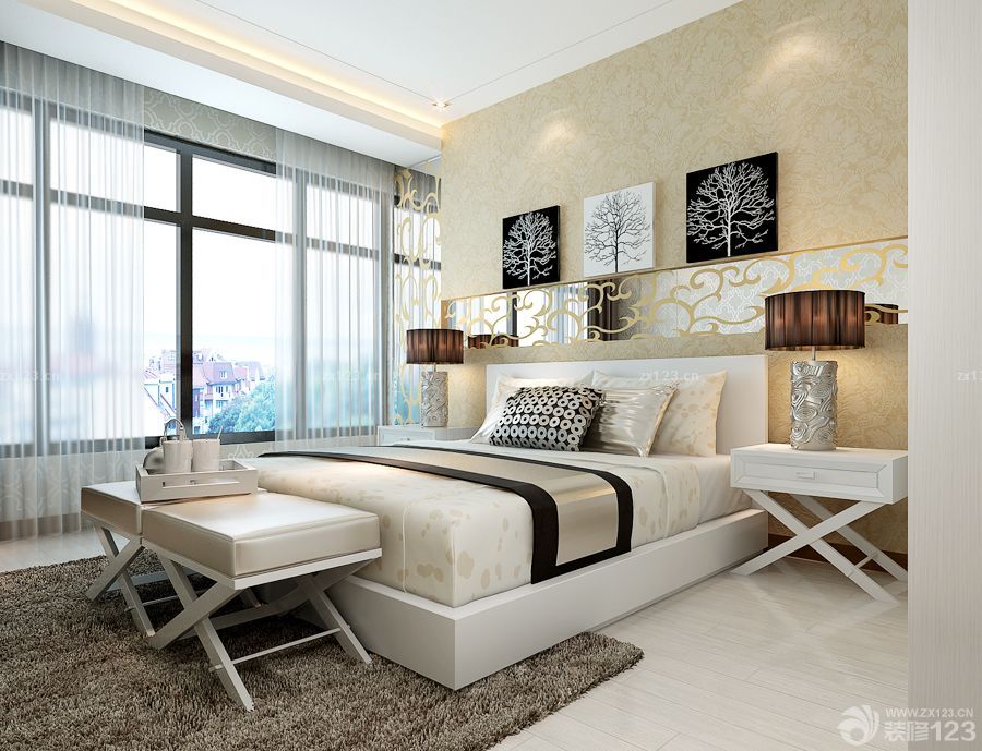 最新100平米两室两厅户型简约卧室装修设计图片