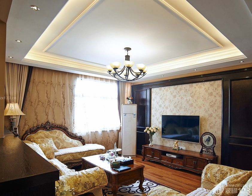 欧式风格90平米房屋电视背景墙壁纸装修图片