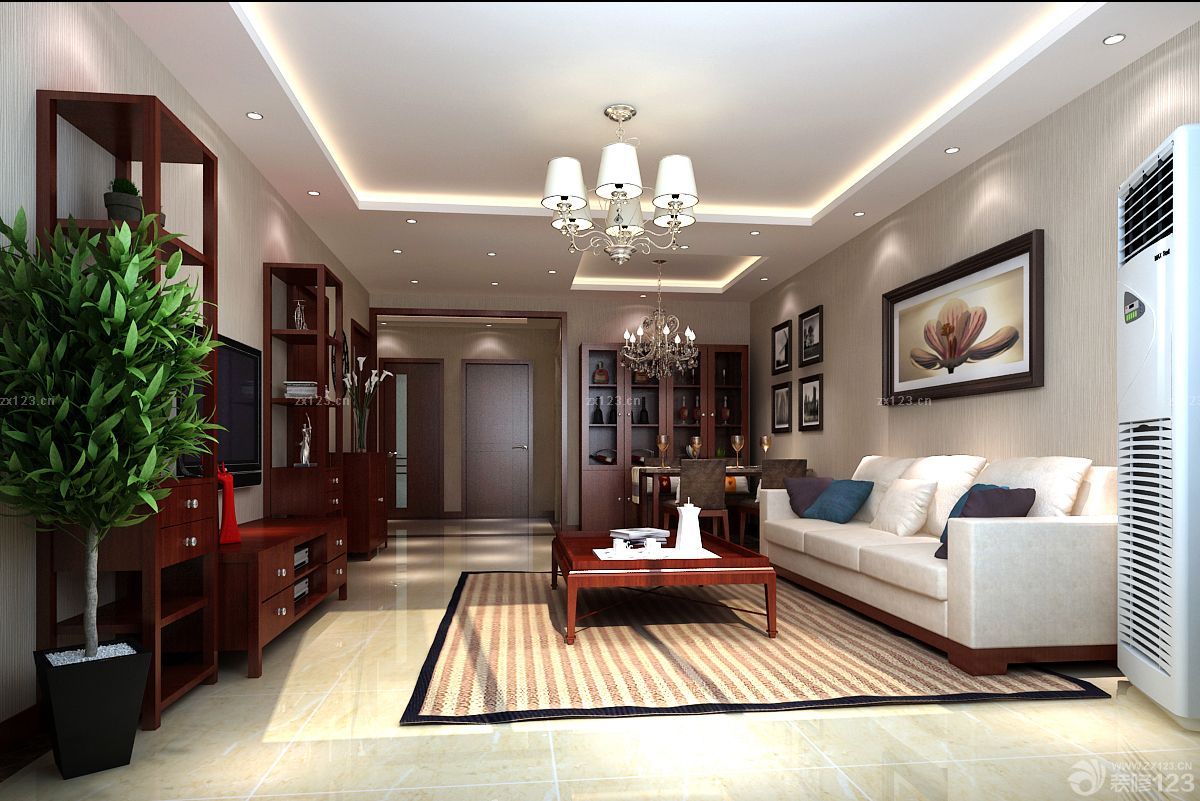 2025最新中式120平方三室一厅客厅装修图