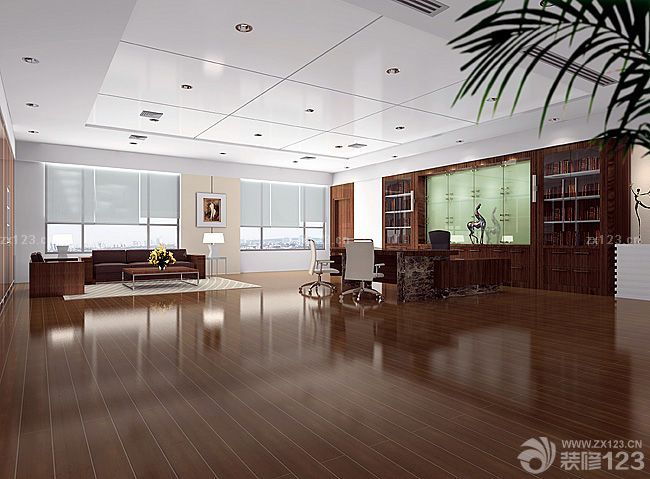 80平米办公室浅棕色木地板装修设计效果图片